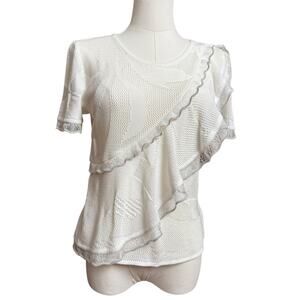 Les Friday Top Vail Sweater Texture Knit Asymetrical Ruffled on the Side Size S